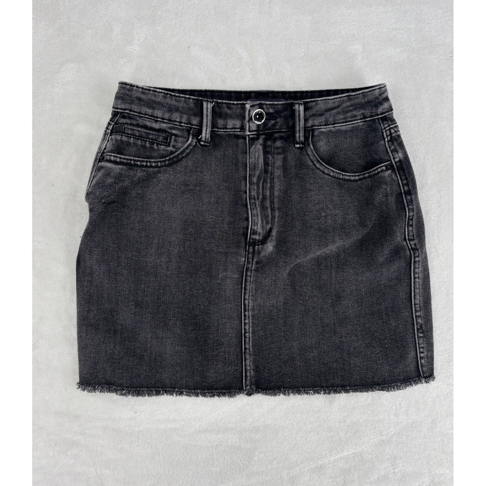 Tractr BLU Denim‎ Mini Skirt Womens Size S Black Raw Hem Distressed B6770-09FK